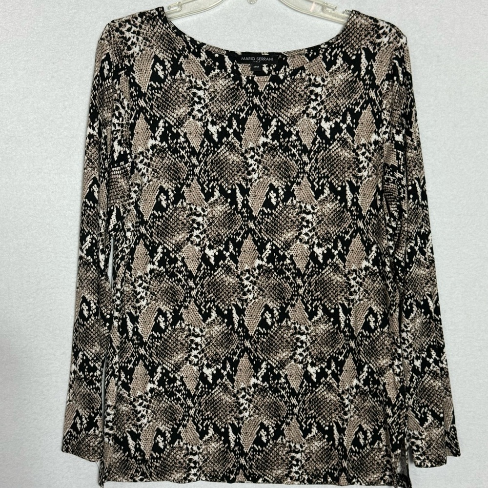 Mario Serrani Women’s Medium Tan Snakeskin Print Long Sleeve‎ Tunic